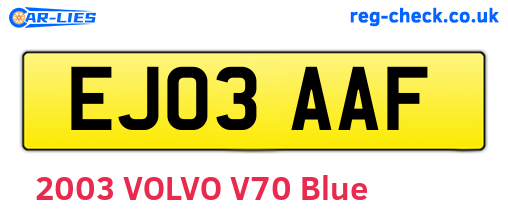 EJ03AAF are the vehicle registration plates.