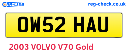 OW52HAU are the vehicle registration plates.