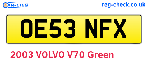 OE53NFX are the vehicle registration plates.
