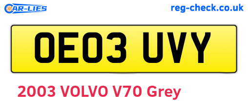 OE03UVY are the vehicle registration plates.