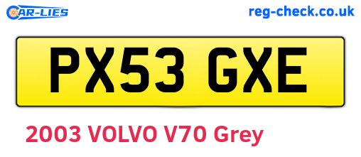 PX53GXE are the vehicle registration plates.