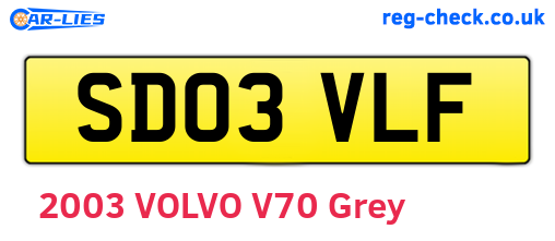 SD03VLF are the vehicle registration plates.
