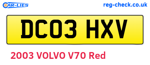 DC03HXV are the vehicle registration plates.