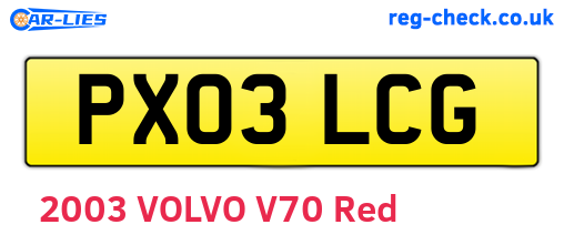 PX03LCG are the vehicle registration plates.