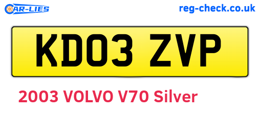 KD03ZVP are the vehicle registration plates.