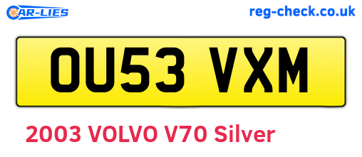 OU53VXM are the vehicle registration plates.
