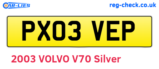 PX03VEP are the vehicle registration plates.