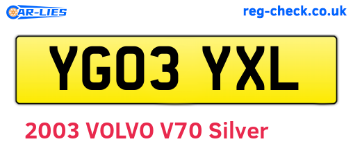 YG03YXL are the vehicle registration plates.