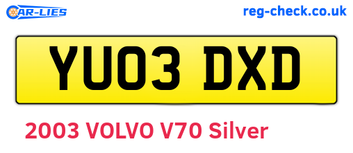 YU03DXD are the vehicle registration plates.