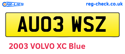 AU03WSZ are the vehicle registration plates.