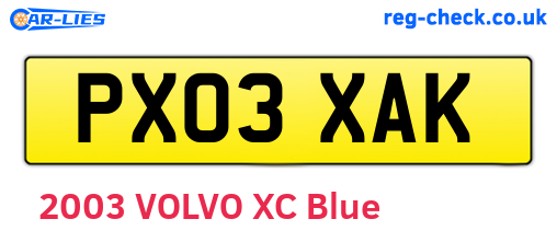 PX03XAK are the vehicle registration plates.