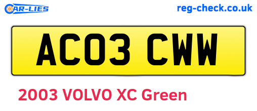 AC03CWW are the vehicle registration plates.