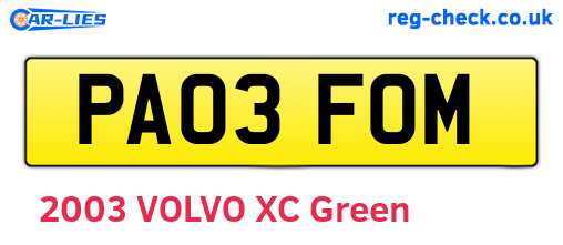 PA03FOM are the vehicle registration plates.