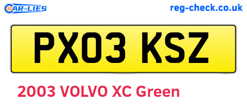 PX03KSZ are the vehicle registration plates.