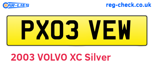 PX03VEW are the vehicle registration plates.