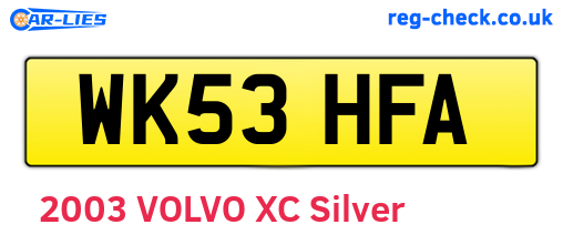 WK53HFA are the vehicle registration plates.