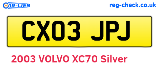 CX03JPJ are the vehicle registration plates.