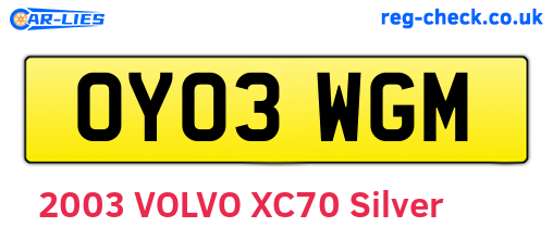OY03WGM are the vehicle registration plates.