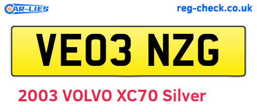 VE03NZG are the vehicle registration plates.