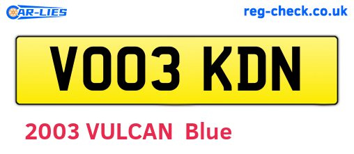 VO03KDN are the vehicle registration plates.