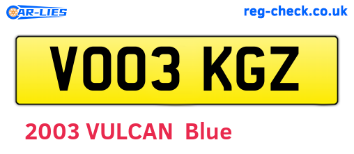 VO03KGZ are the vehicle registration plates.