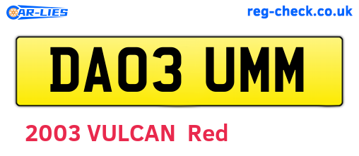 DA03UMM are the vehicle registration plates.
