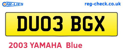DU03BGX are the vehicle registration plates.