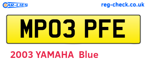 MP03PFE are the vehicle registration plates.