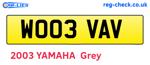 WO03VAV are the vehicle registration plates.