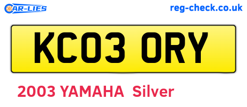 KC03ORY are the vehicle registration plates.