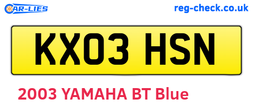 KX03HSN are the vehicle registration plates.