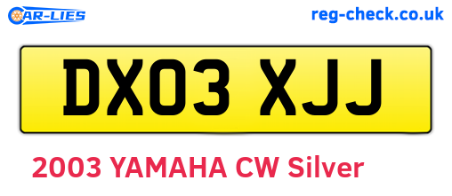 DX03XJJ are the vehicle registration plates.