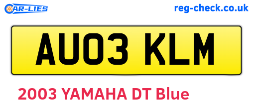 AU03KLM are the vehicle registration plates.