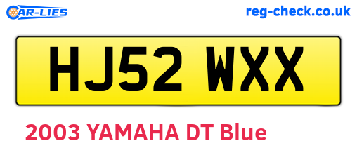 HJ52WXX are the vehicle registration plates.