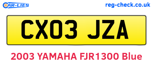 CX03JZA are the vehicle registration plates.