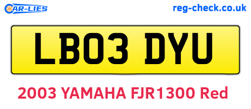LB03DYU are the vehicle registration plates.