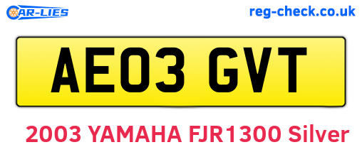AE03GVT are the vehicle registration plates.