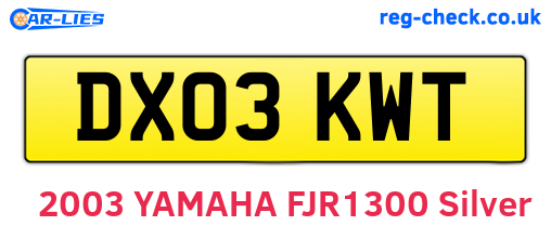 DX03KWT are the vehicle registration plates.
