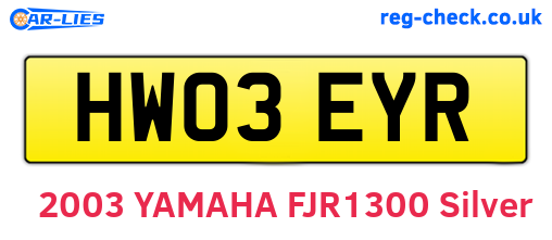 HW03EYR are the vehicle registration plates.