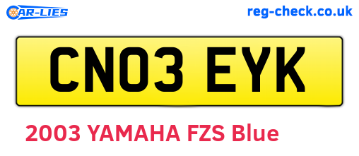 CN03EYK are the vehicle registration plates.
