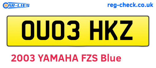 OU03HKZ are the vehicle registration plates.