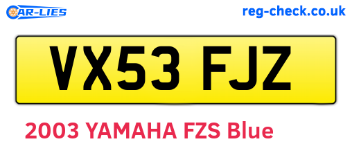 VX53FJZ are the vehicle registration plates.