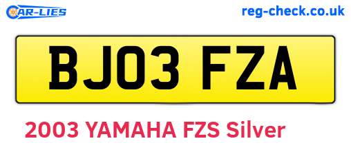 BJ03FZA are the vehicle registration plates.