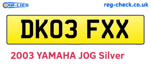 DK03FXX are the vehicle registration plates.