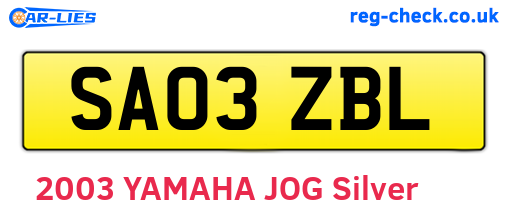 SA03ZBL are the vehicle registration plates.