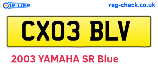 CX03BLV are the vehicle registration plates.