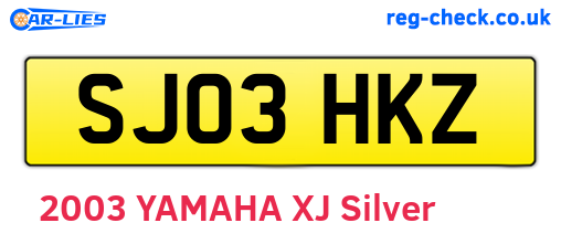 SJ03HKZ are the vehicle registration plates.