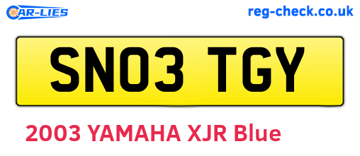 SN03TGY are the vehicle registration plates.