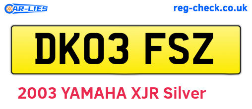 DK03FSZ are the vehicle registration plates.
