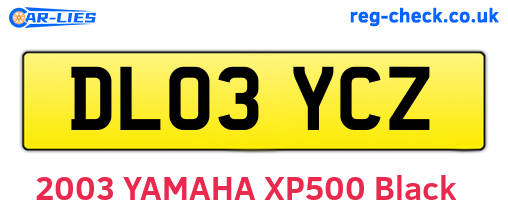 DL03YCZ are the vehicle registration plates.